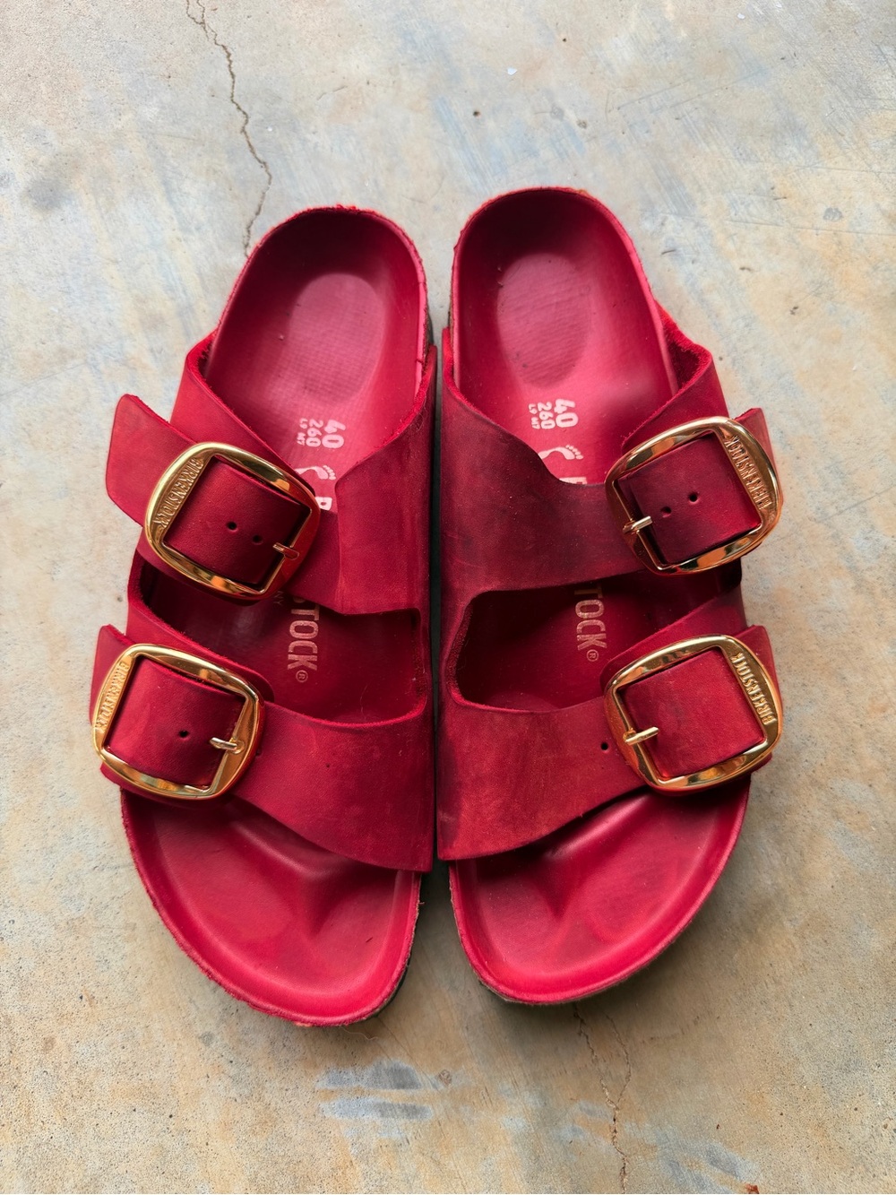 Birkenstock 40 100% Leather Fire Red Arizona Sandals